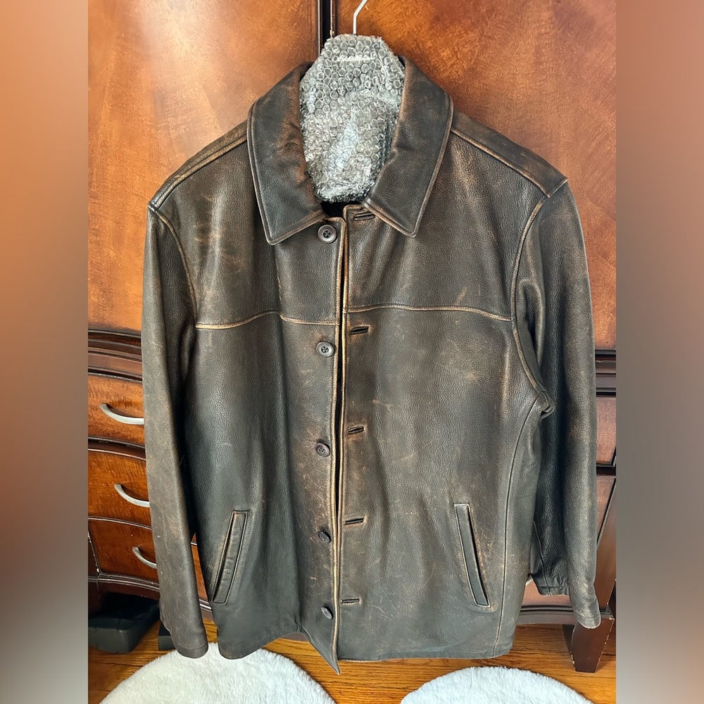 Eddie Bauer Vintage Brown Leather Jacket; size XL